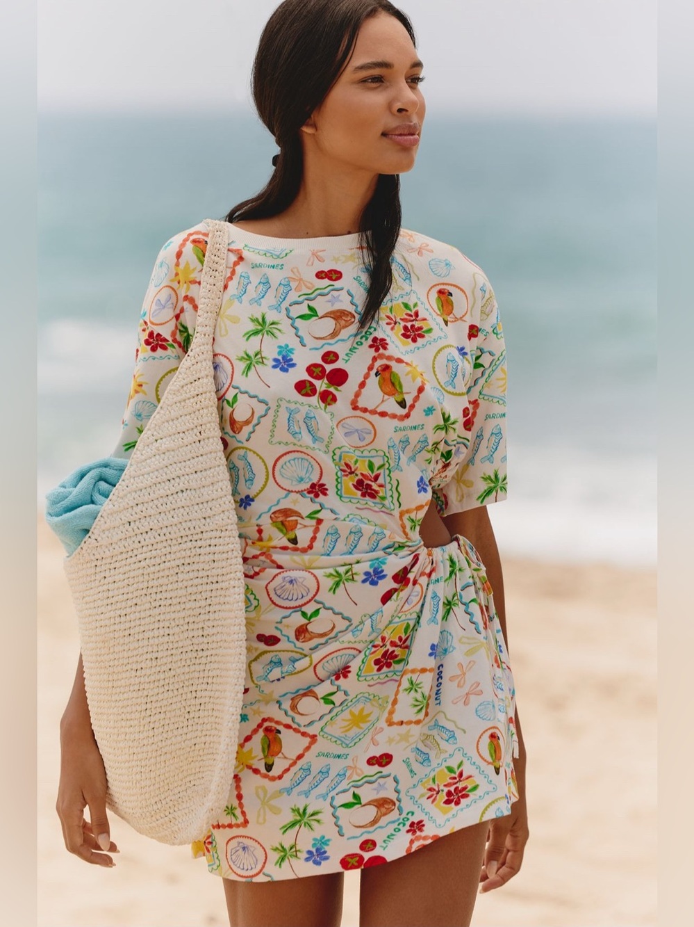 Anthropologie Celandine Multicolor Mini Beach Cutout T-Shirt Mini Dress, Size XS